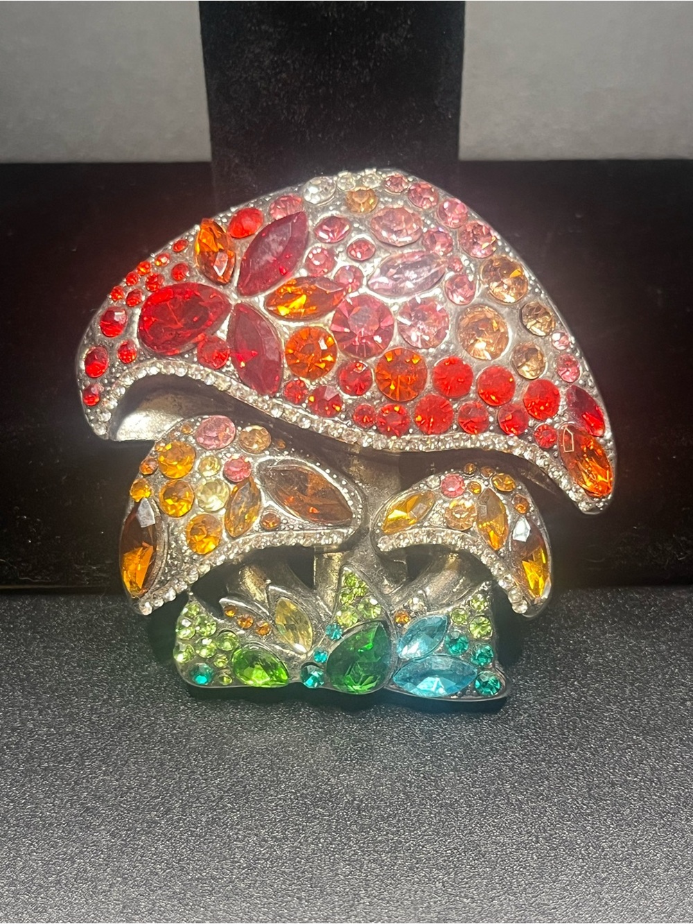 Colorful Rhinestone Mushroom Brooch Statement Pin